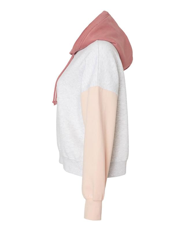 Women's Sueded Fleece Colorblocked Crop Hooded Sweatshirt