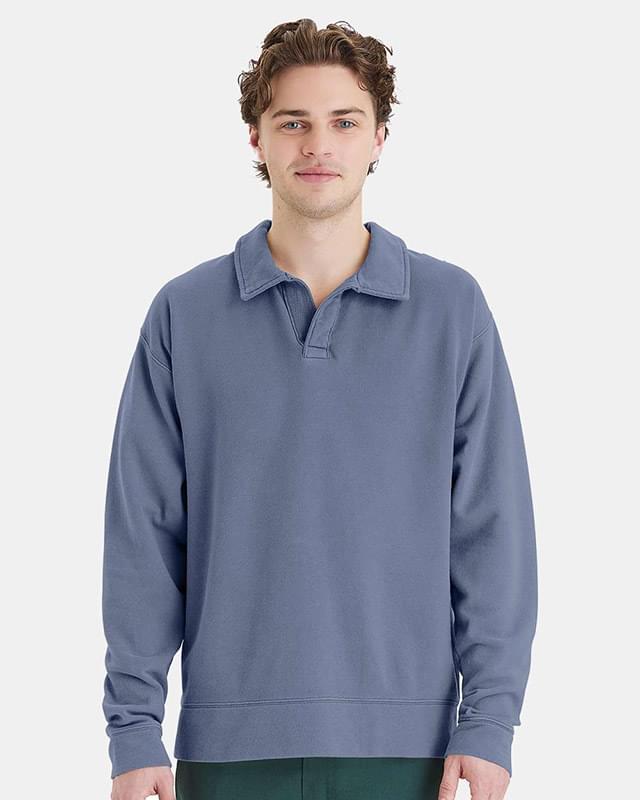 Garment-Dyed Polo Collar Sweatshirt