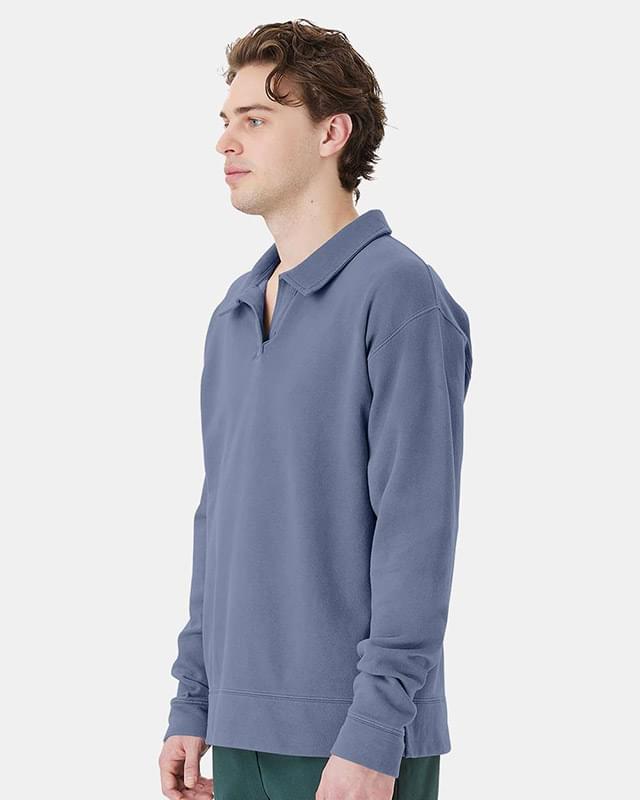 Garment-Dyed Polo Collar Sweatshirt