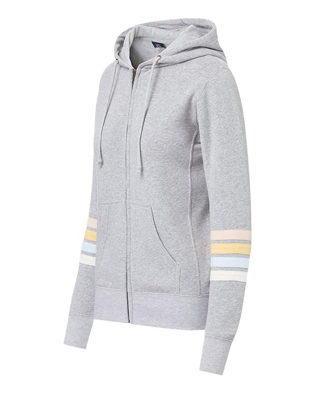 Women's Striped Sleeves Full-Zip Hooded Sweatshirt