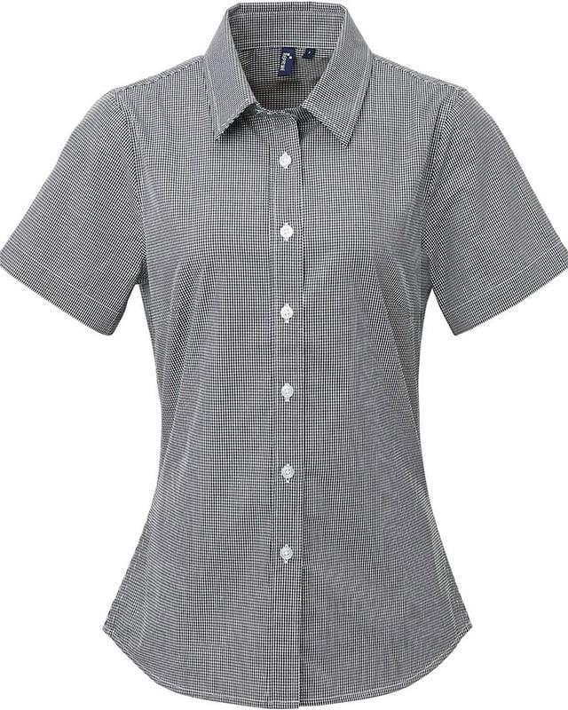 Women's Microcheck Gingham Short Sleeve Cotton Dress Shirt