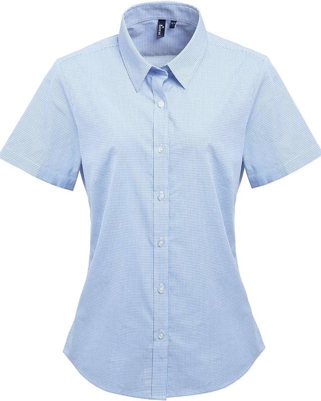 Women's Microcheck Gingham Short Sleeve Cotton Dress Shirt
