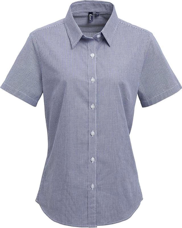 Women's Microcheck Gingham Short Sleeve Cotton Dress Shirt