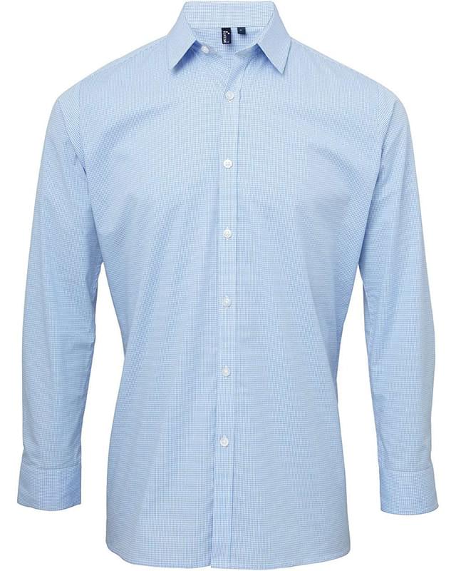 Microcheck Gingham Long-Sleeve Cotton Shirt
