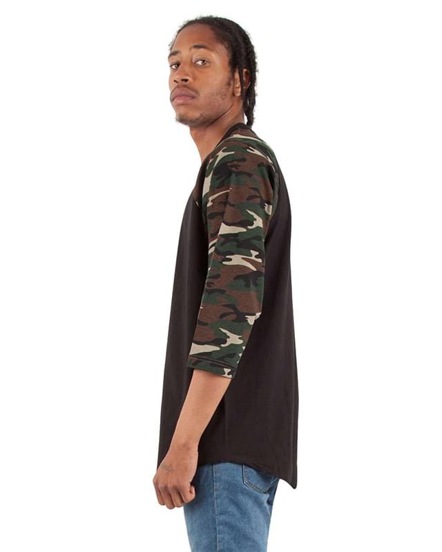 Three-Quarter Sleeve Camo Raglan T-Shirt