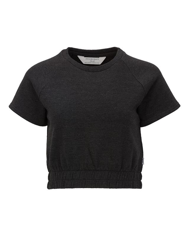 Women's French Terry Short Sleeve Cropped Crewneck Sweatshirt
