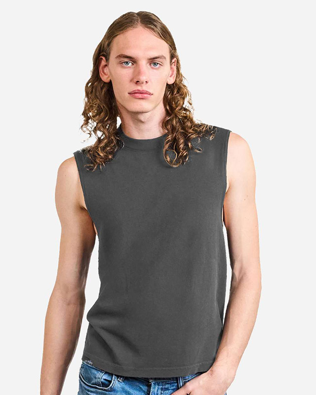 Unisex Heavyweight Cotton Garment-Dyed Mid-Length Muscle Tee