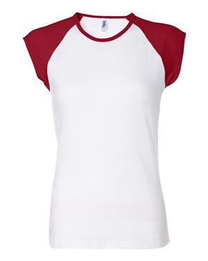 Women's Baby Rib Cap Sleeve Contrast Raglan Tee