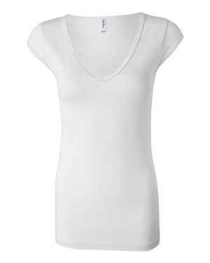 Women's Cap Sleeve Sheer Mini Rib V-neck Tee