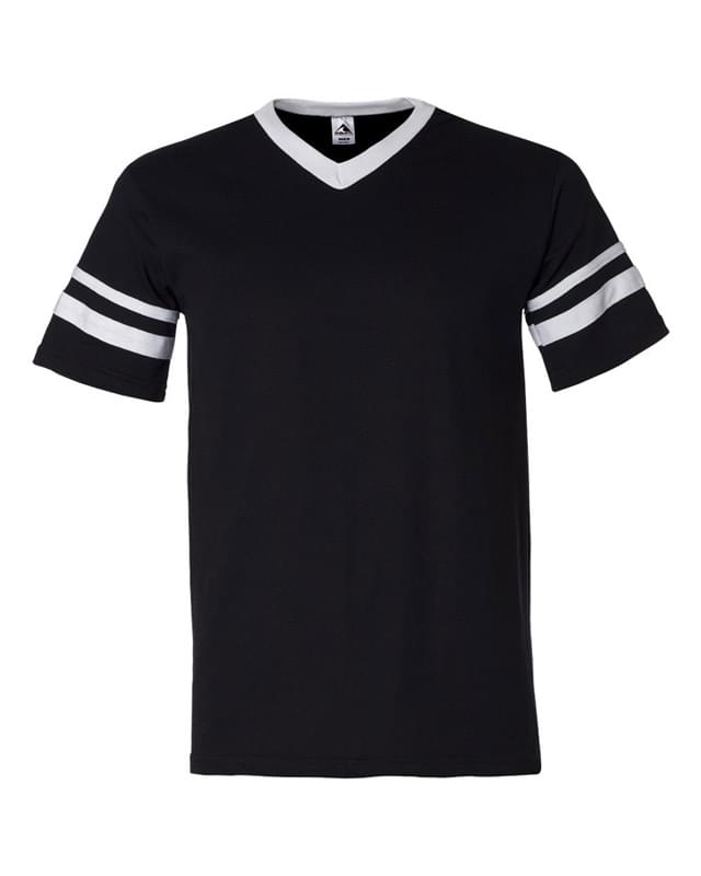 V-Neck Jersey with Striped Sleeves