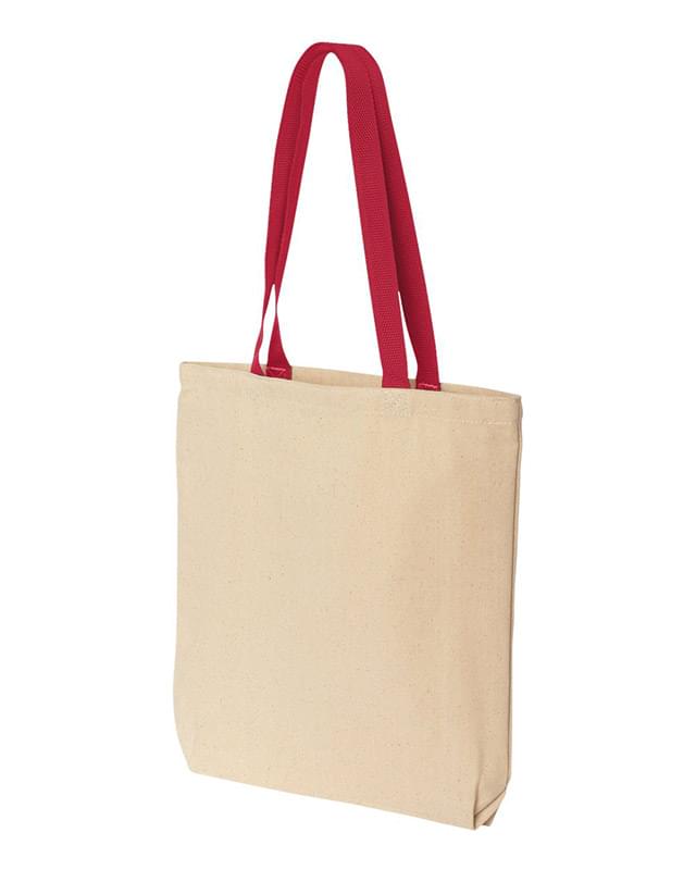 10 Ounce Gusseted Cotton Canvas Tote with Colored Handle Promotional ...