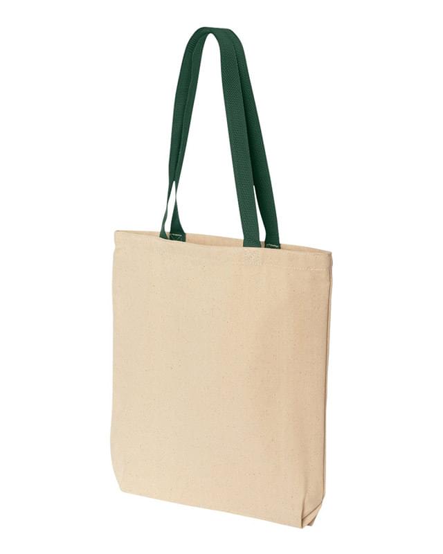 10 Ounce Gusseted Cotton Canvas Tote with Colored Handle Promotional ...