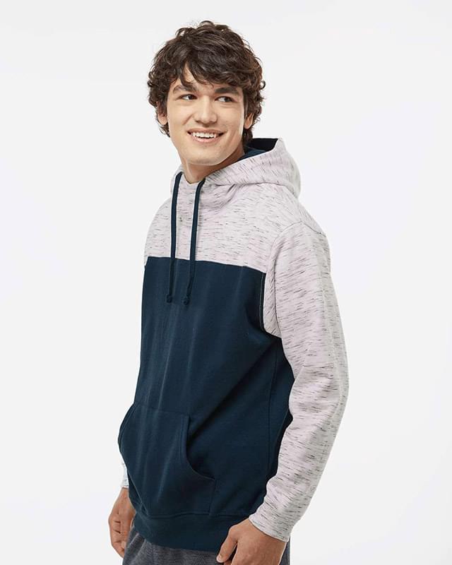 Melange Fleece Colorblocked Hooded Pullover