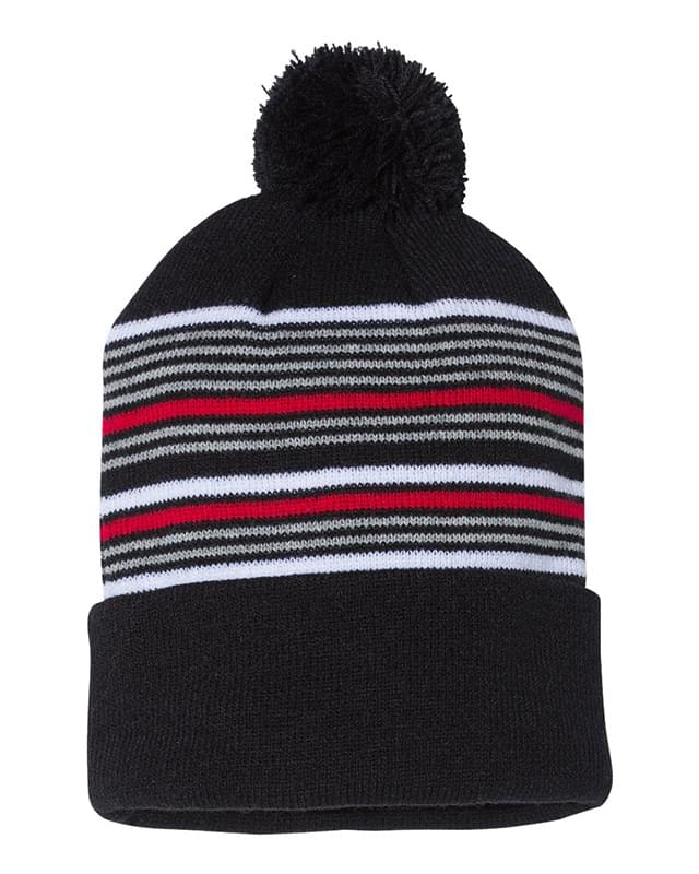 12" Striped Pom-Pom Knit Cap