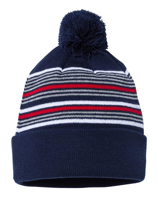 Sportsman® Custom 12" Striped Pom-Pom Knit Cap