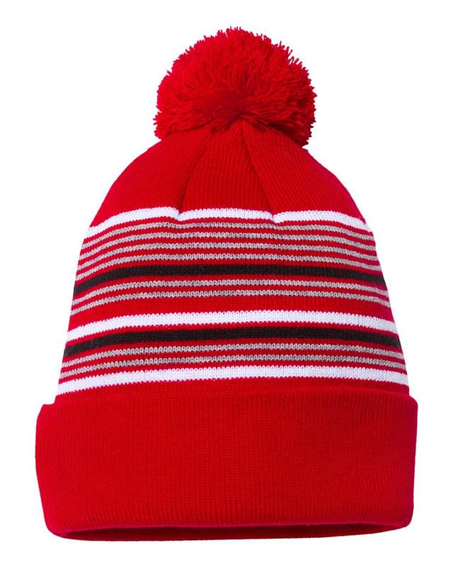 12" Striped Pom-Pom Knit Cap