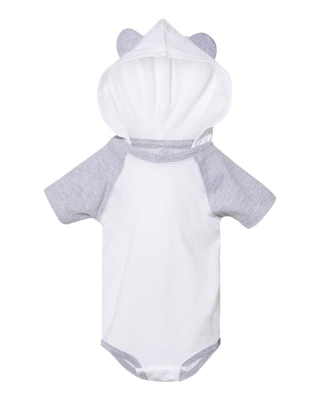 Fine Jersey Infant Short Sleeve Raglan Bodysuit with Hood & Ears