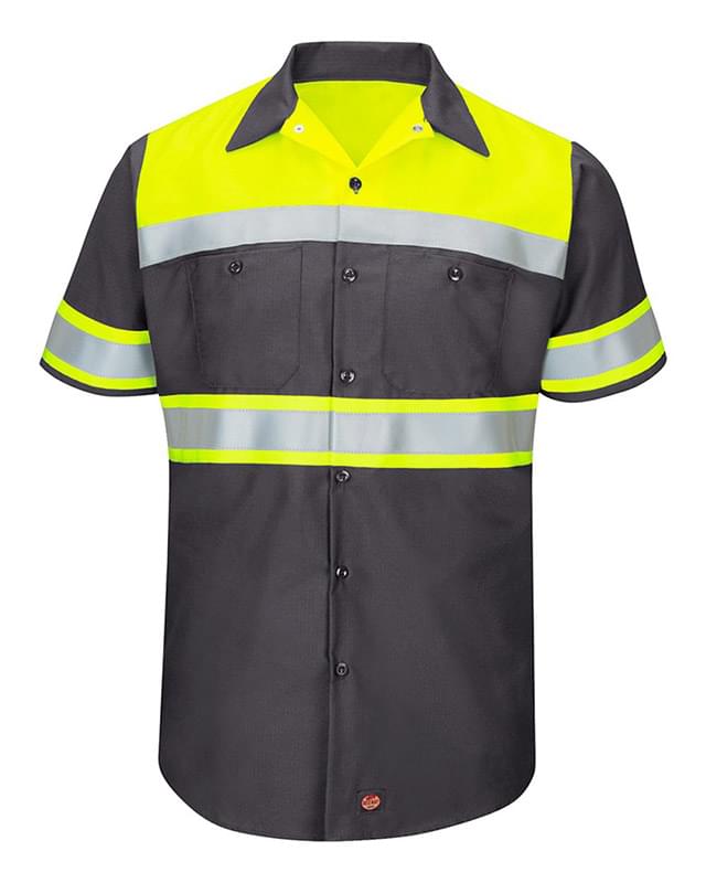 Hi-Visibility Colorblock Ripstop Short Sleeve Work Shirt - TALL