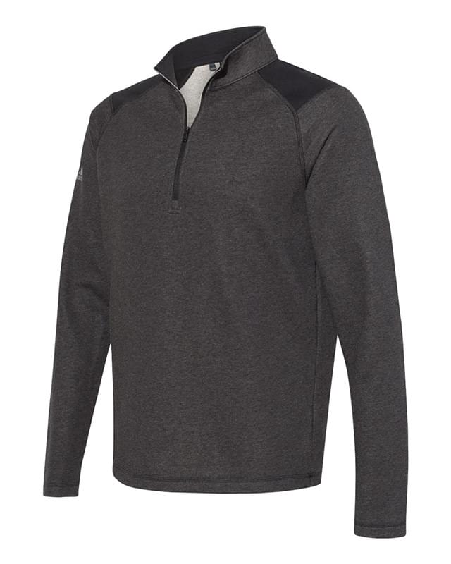 Heathered Quarter Zip Pullover with Colorblocked Shoulders