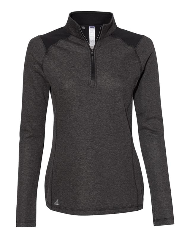 Women's Heathered Quarter Zip Pullover with Colorblocked Shoulders