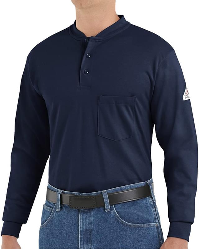 Long Sleeve Tagless Henley Shirt - Long Sizes