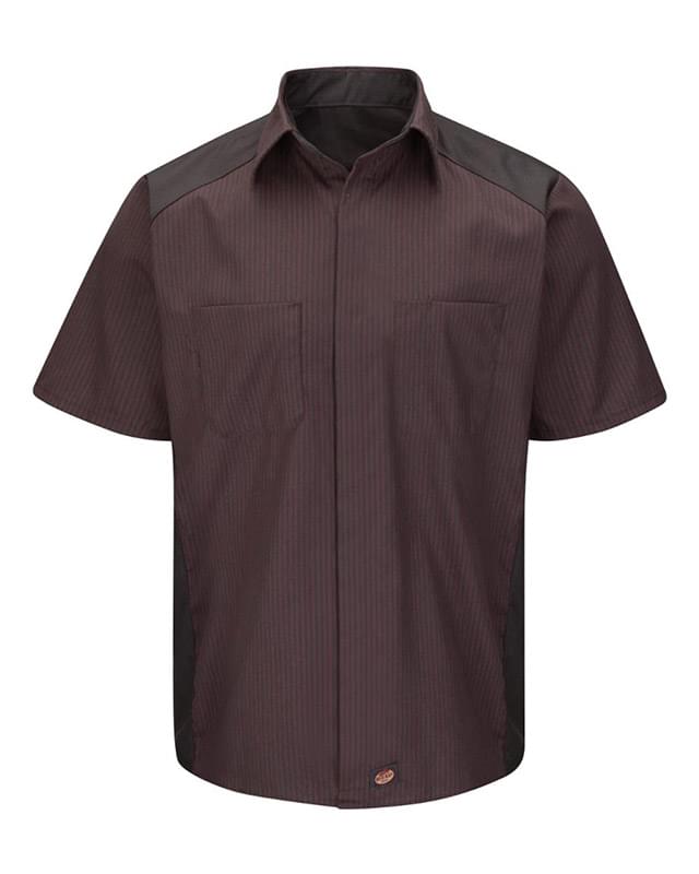 Short Sleeve Striped Color Block Shirt - Long Sizes