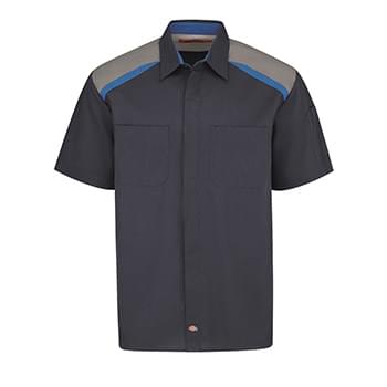 Tricolor Short Sleeve Shop Shirt - Long Sizes