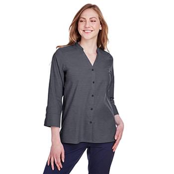 Women's Crown Collection® Stretch Pinpoint Chambra Three-Quarter Sleeve Shirt