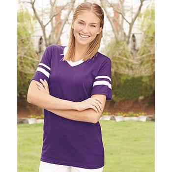 V-Neck Jersey with Striped Sleeves