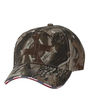 Camouflage Cap with American Flag Sandwich Bill